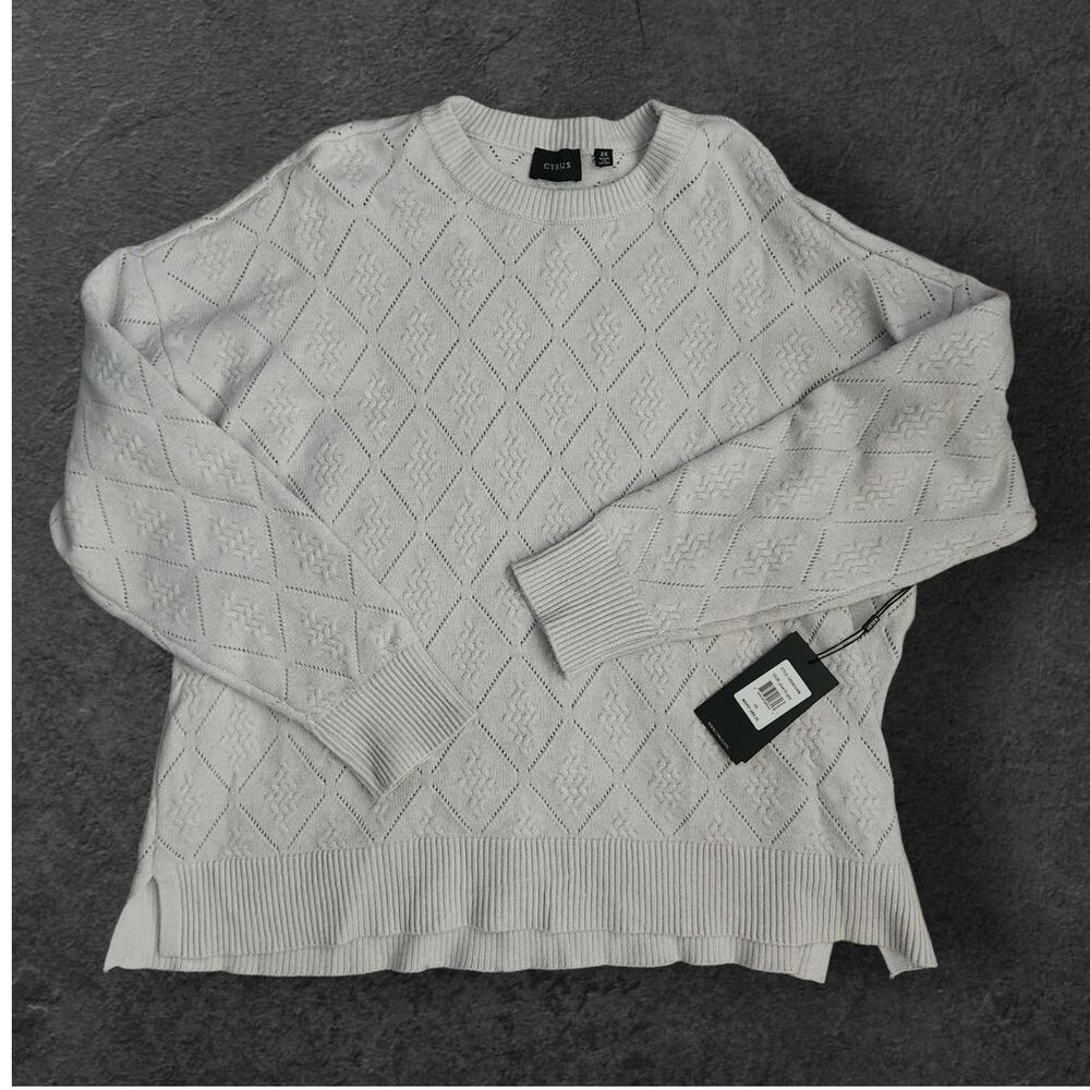 Cyrus Sweater Women's Sz 2X Gray Knit Diamond Pattern Stretch Slinky Crew Neck